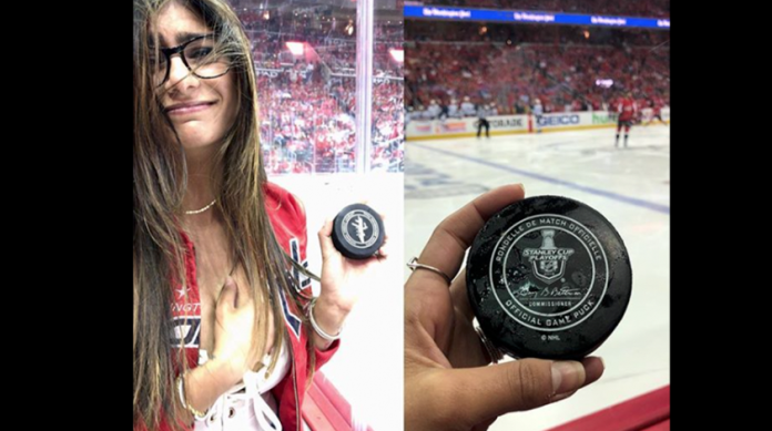 Disco de hockey revienta el implante de Mia Khalifa durante partido