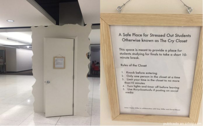 Crean “Closet del llanto” para universitarios estresados