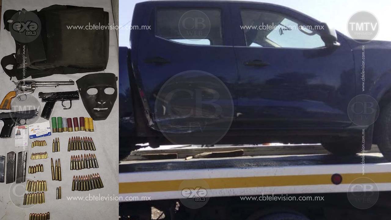 Asegura Policía Michoacán armas, cartuchos y droga en dos vehículos en Jacona