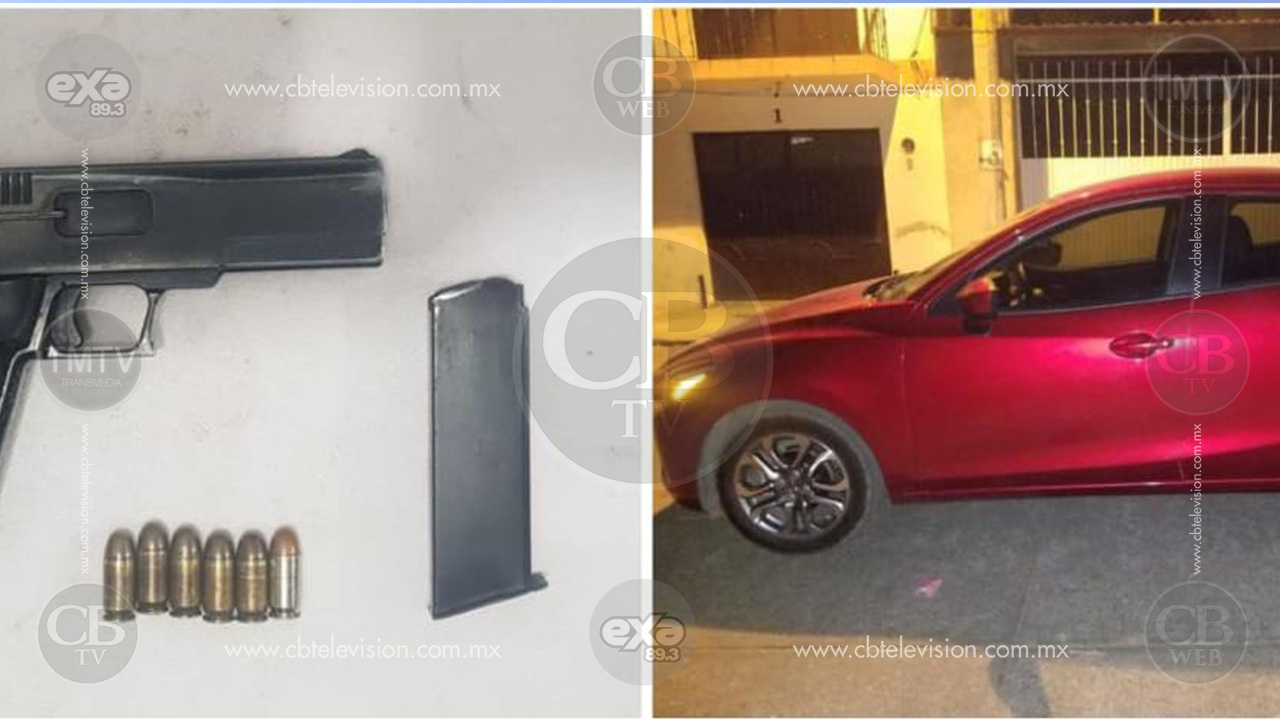 PM Uruapan asegura a seis masculinos en posesión de arma de fuego