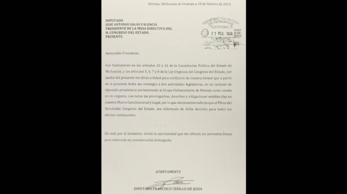 Perderá PRD otro diputado en Michoacán