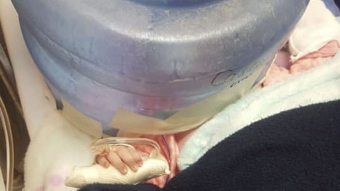 A falta de incubadora, en hospital de Sonora meten a bebé en garrafón