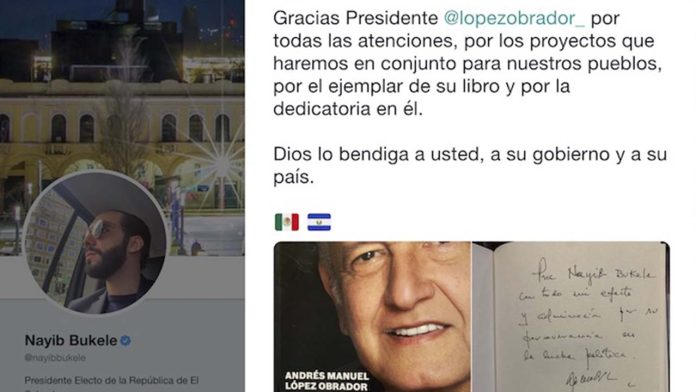 El presidente electo de El Salvador presume libro firmado por AMLO