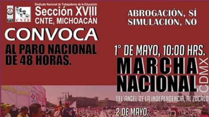La CNTE tendrá un paro de labores el día primero de Mayo en la Ciudad de México