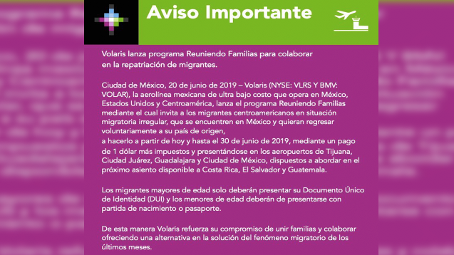 Venderán vuelos a un dólar para migrantes centroamericanos que quieran regresar a sus países Venderán vuelos a un dólar para migrantes centroamericanos que quieran regresar a sus países