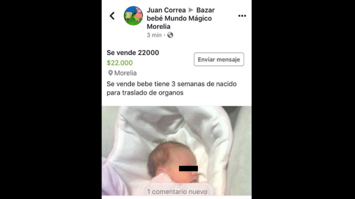 Ofrecen en venta en Facebook a bebé en Morelia