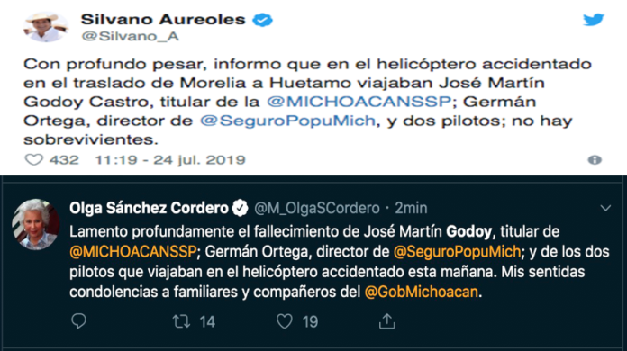 Políticos reaccionan al fallecimiento del Godoy Castro, Germán Ortega y dos pilotos 