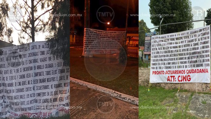 CJNG deja varias narcomantas en Michoacán