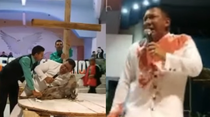 VIDEO (+18): Para recrear la crucifixión de Jesucristo pastor sacrifica chivo en plena misa