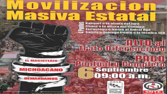 Anuncia magisterio megamarcha para este viernes en Morelia