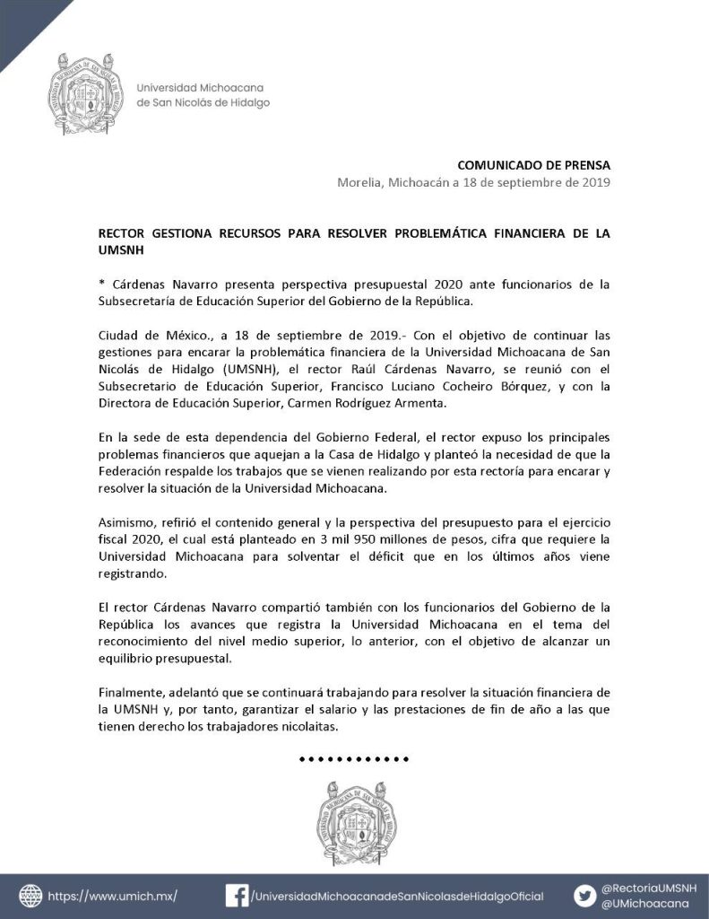 El Rector de la UMNSH gestiona recursos para resolver la problemática financiera de la universidad