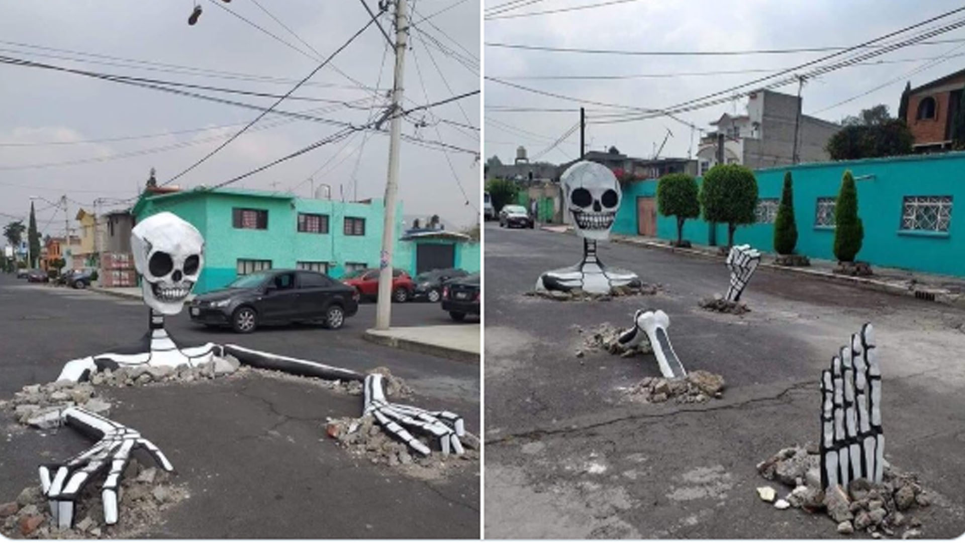 Tapan baches con calaveras para celebrar el Día de Muertos Tapan baches con calaveras para celebrar el Día de Muertos