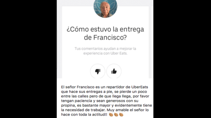 Cuando hay ganas de trabajar: Hombre de la tercera edad trabaja en UberEats, pero reparte pedidos a pie