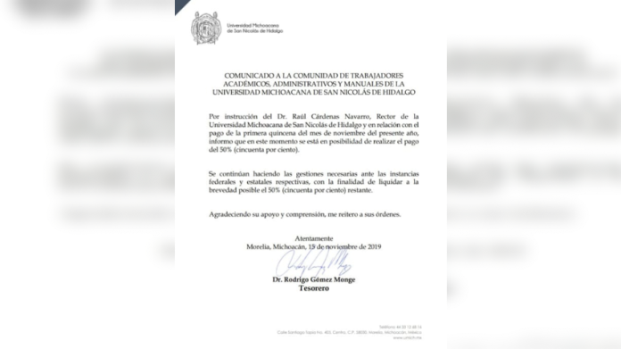 Con similar presupuesto al de 2018, UMSNH ha cubierto más quincenas 