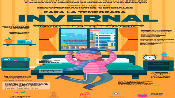 Emite PC Municipal recomendaciones para temporada invernal 2019-2020