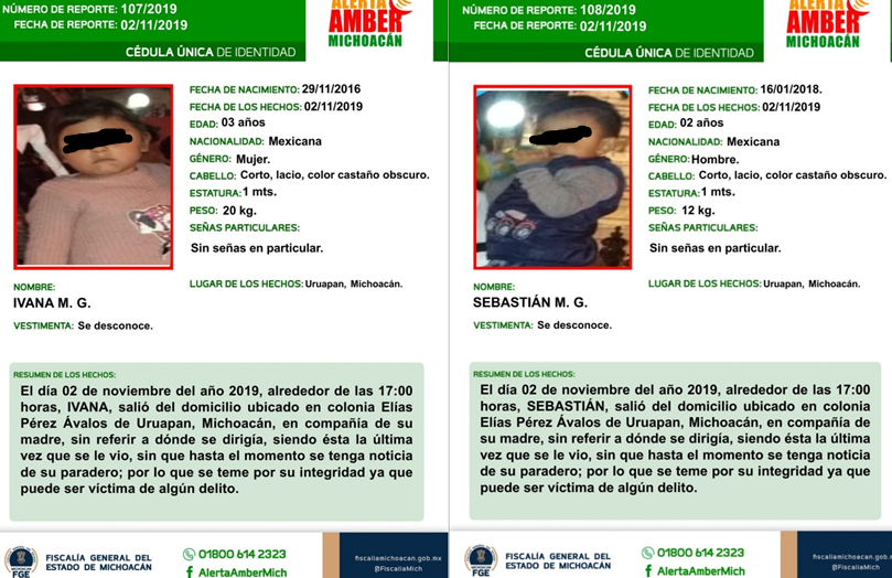 Alerta Amber Hermanos de 2 y 3 años, desaparecen en Uruapan