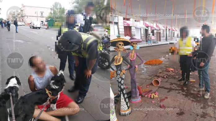Paseaba a sus perros y tumban dos catrinas en el centro de Morelia; la policía lo arresta