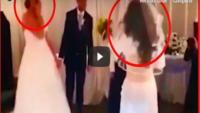 Video: Mujer vestida de novia irrumpe boda y golpea al novio