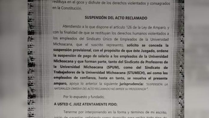 SUEUM pide a juez que se suspenda el pago a los profesores de la UMSNH