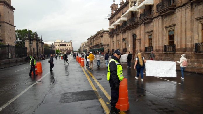 Vigila SSP manifestación en el Centro Histórico, en Morelia