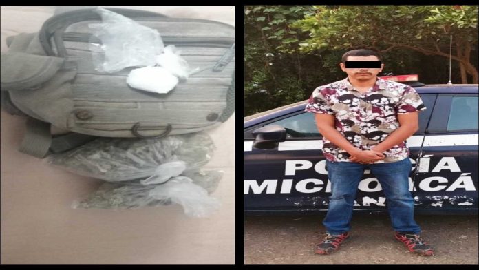 Asegura Policía Uruapan a masculino con Cocaína y Marihuana