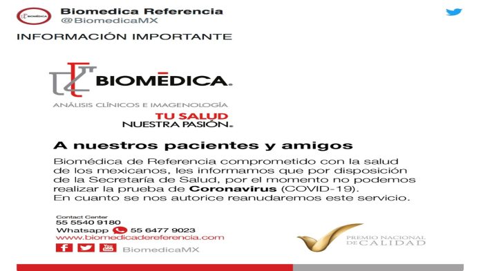 Laboratorios acusan que Salud les prohibió realizar prueba del COVID-19