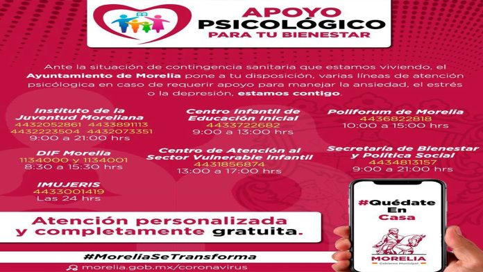 Apertura Gobierno de Morelia líneas de atención psicológica ante COVID-19