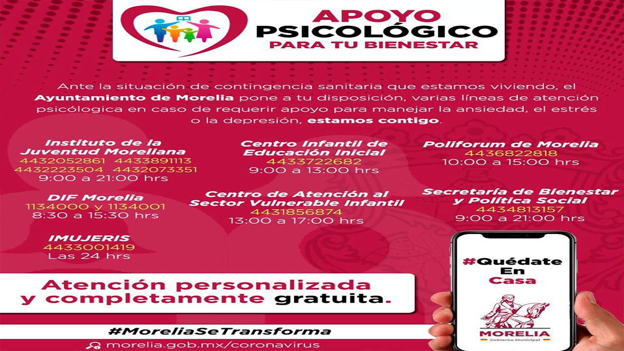 Apertura Gobierno de Morelia líneas de atención psicológica ante COVID-19 Apertura Gobierno de Morelia líneas de atención psicológica ante COVID-19