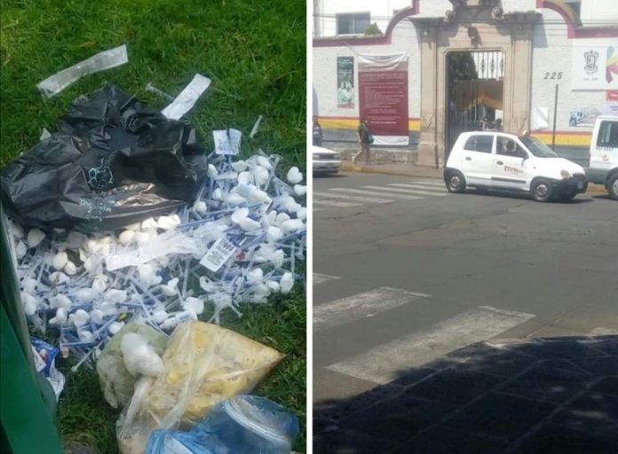 A través de la denuncia ciudadana, un usuario reportó que en la Plaza del Carmen en Morelia, se encontraba una bolsa llena de jeringas usadas.