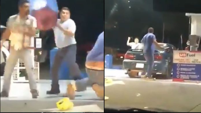 Video: Con cuchillo en mano intenta asaltar gasolinera; termina con la nariz rota