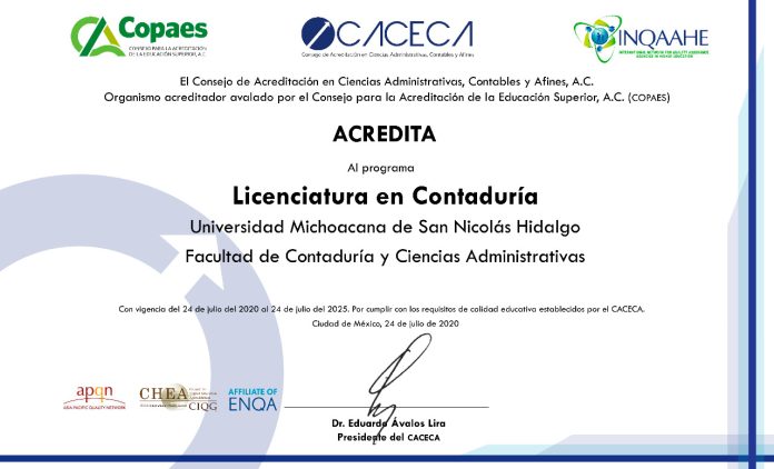 CACECA acredita los programas de Licenciatura en Contaduría y Administración de la UMSNH