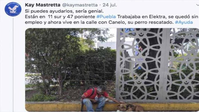Un hombre que perdió su casa vaga por las calles con su perrito