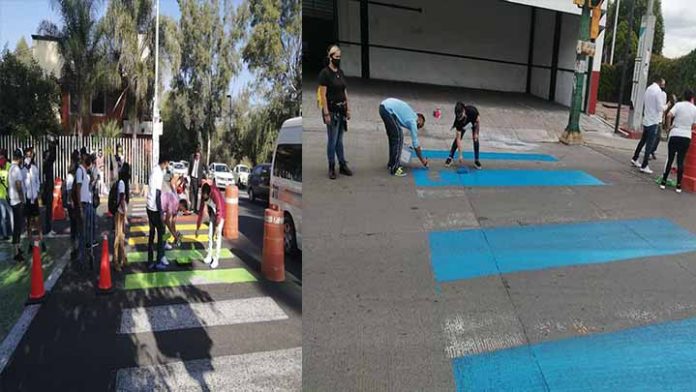Grupo Pro-Vida Pinta Líneas peatonales color azul celeste