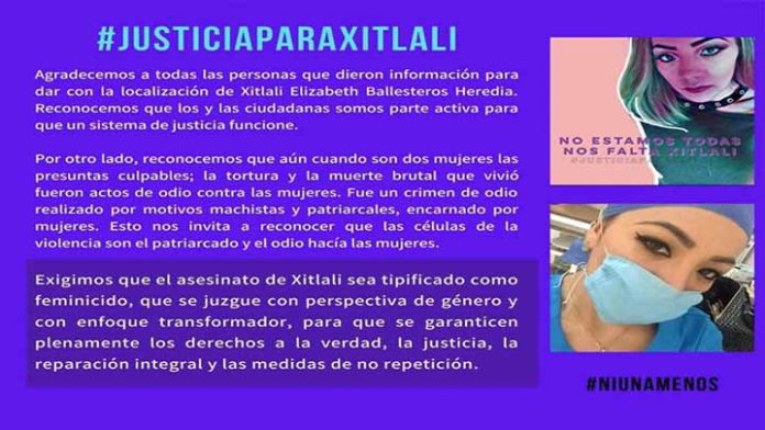 Exigen que asesinato de Xitlali se tipifique como feminicidio