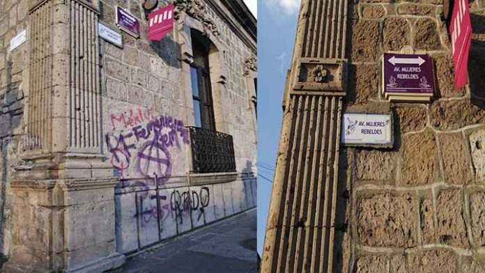 Marcha feminista llena de pintas el centro de la ciudad de Morelia