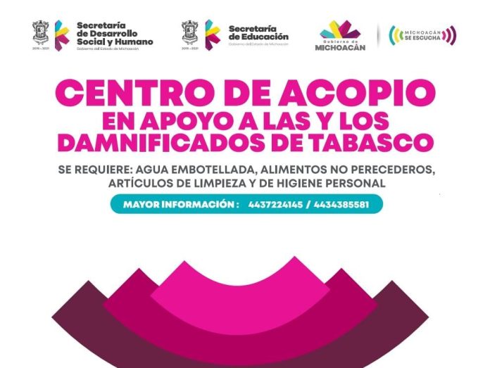 Se suma SEE a la colecta de víveres para apoyar a los damnificados de Tabasco