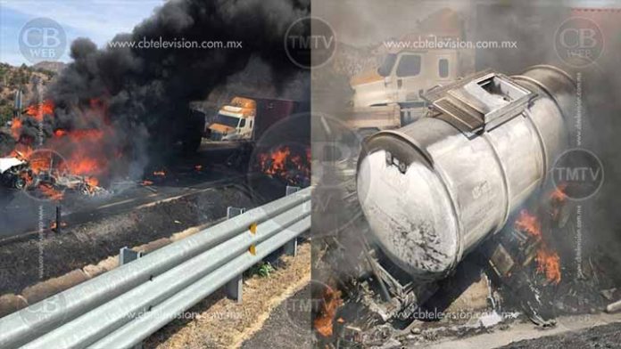 Dos calcinados al incendiarse pipa con gasolina en la de Occidente