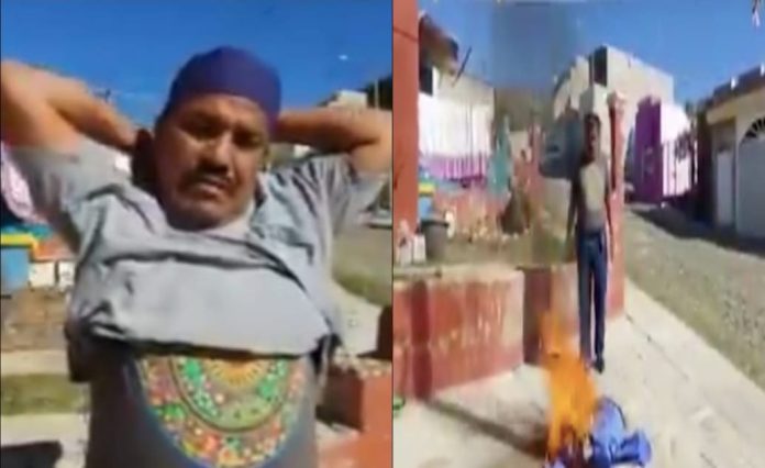 Camillero quema su uniforme tras denunciar influyentismo en aplicación de vacuna