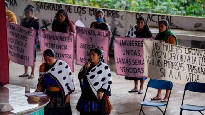 Mujeres Indígenas dentro de la marcha feminista.