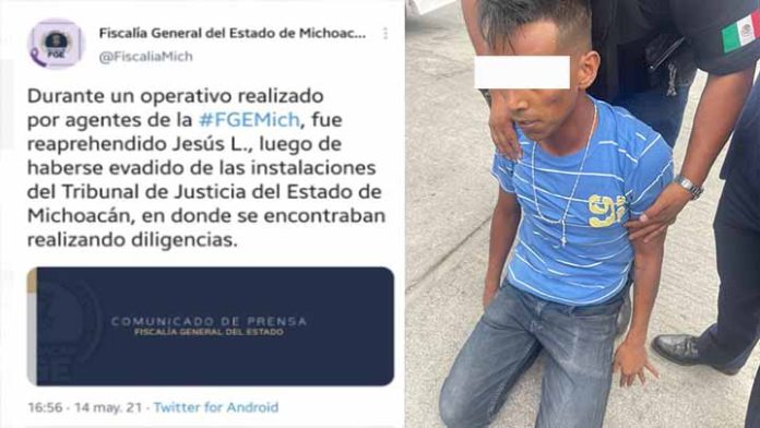 Capturan a reo que escapó del Tribunal de Michoacán