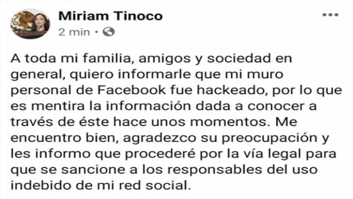 Daban por muerta a Diputada en redes sociales y sale a decir que la hackearon