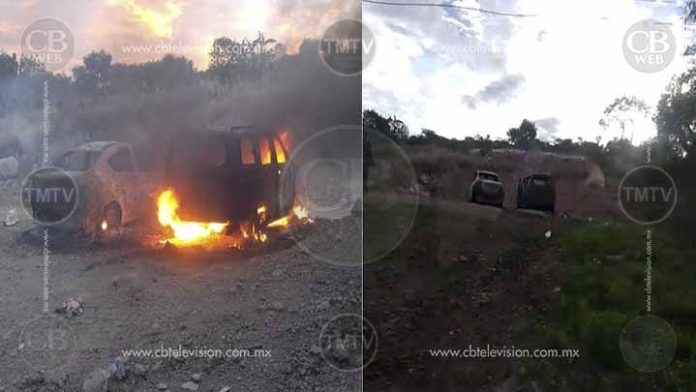 Balean dos autos y les prenden fuego en la Cuitzeo-Huandacareo