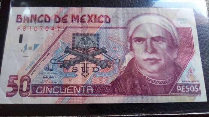 Billete de 50 pesos con valor de 10 mil pesos