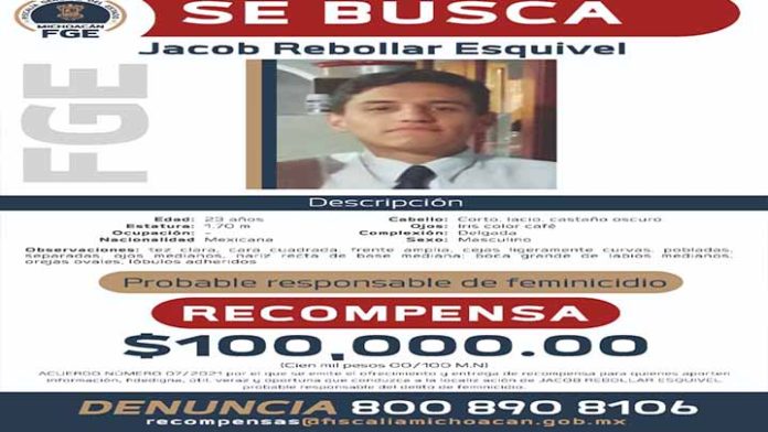 Ofrecen recompensa para ubicar a Jacob Rebollar Esquivel, probable responsable del feminicidio de Danna Kenneth C.