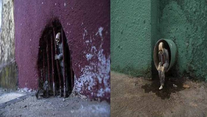 Colocan calaveritas ocultas en las calles de Chiapas