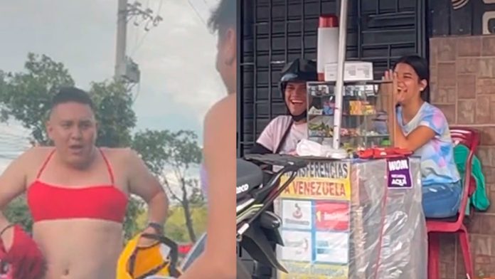 Hombres se pelean con brasieres