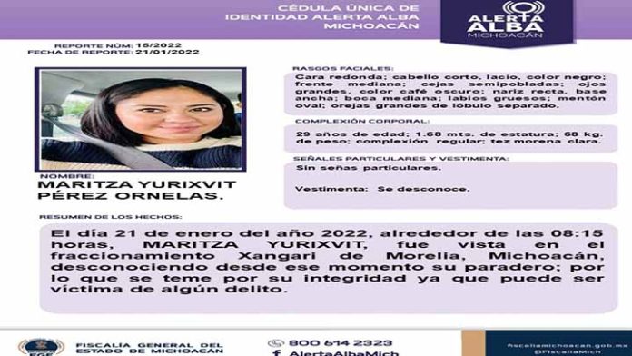 Activan Alerta Alba Por Joven Secuestrada en Fraccionamiento Xangari, de Morelia