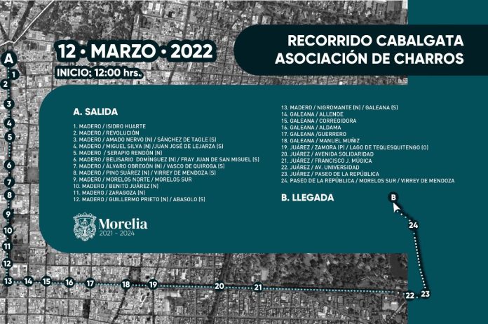 Anuncia Ayuntamiento cierre de vialidades por desfile de charros en el centro de Morelia