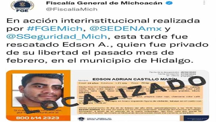 Rescata FGE a joven secuestrado sano y salvo