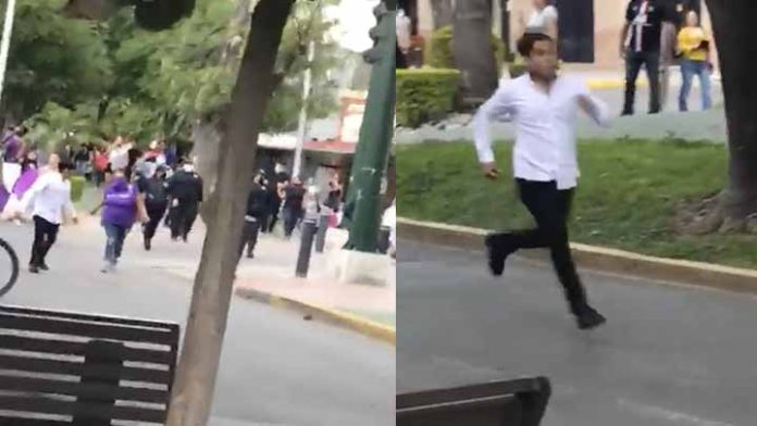 Video; Horus García se mete a marcha feminista y sale corriendo